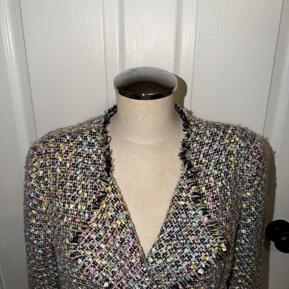 Emporio Armani Women's Multi Color Pastel Tweed Blazer Size 44 US 12 Fringe - Picture 5 of 10
